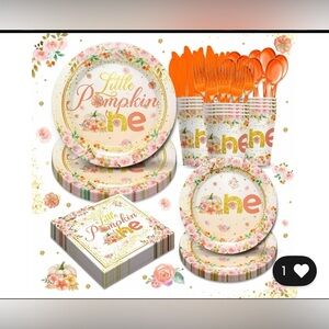 NEW Little Pumpkin First Birthday Decorations Tableware Service for 24